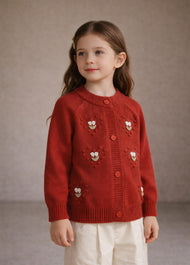 Girls Floral Knit Cardigan Sweater