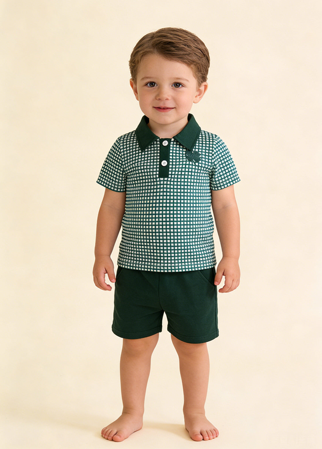 Boy St. Patrick's Day Plaid Print Short-sleeved Polo And Shorts Set