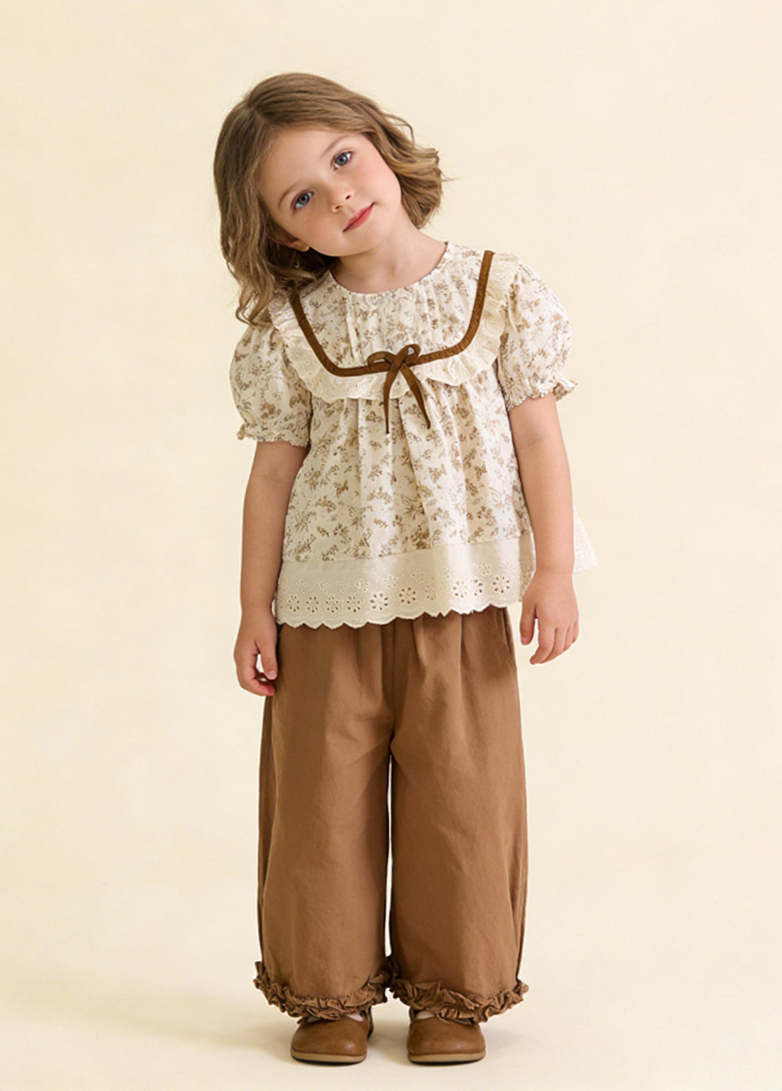 Girls Cotton Floral Two-Piece Outfit