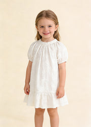 Girls Sweet Retro Three-dimensional Floral Embroidered Puff Sleeve Dress