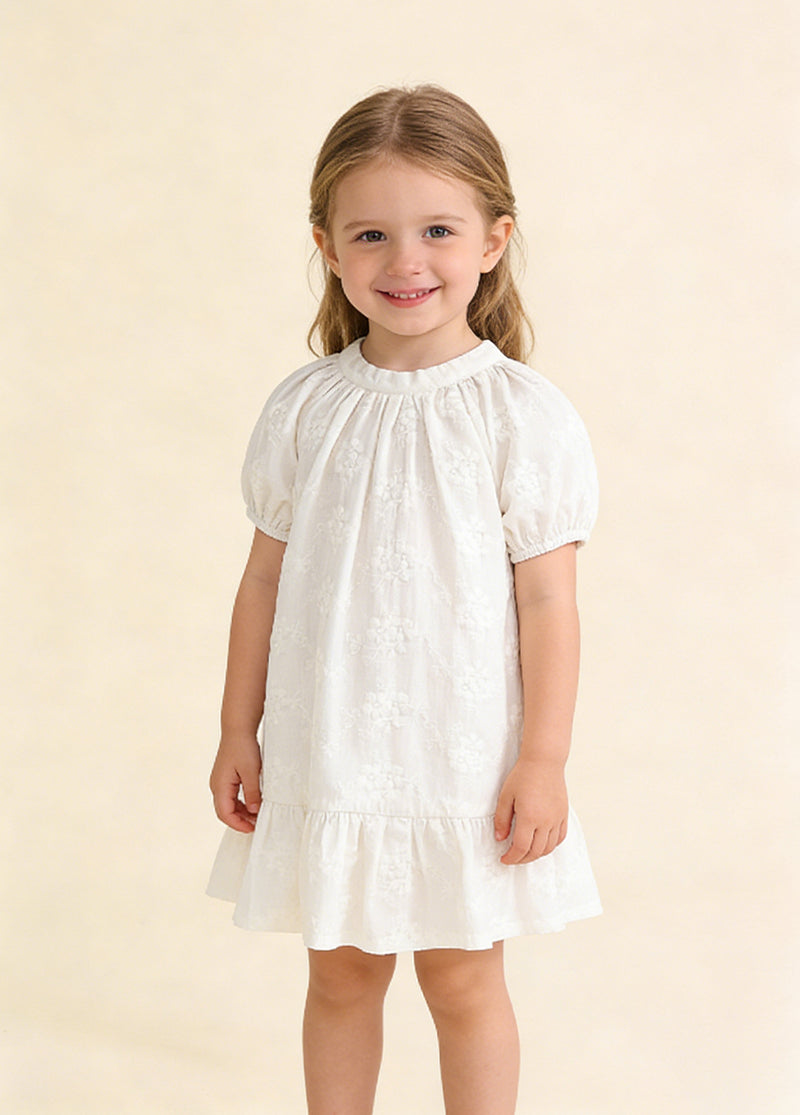 Girls Sweet Retro Three-dimensional Floral Embroidered Puff Sleeve Dress