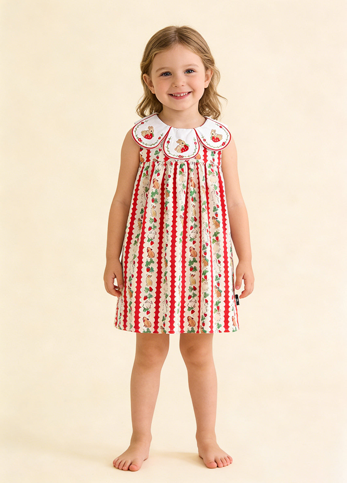 Girls  Cute Bunny Carrot Print Petal Collar Dress