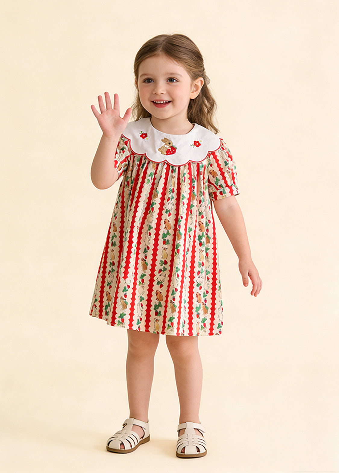 Girls  Cute Bunny Carrot Print Dollar Collar Dress
