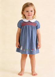 Girls Cute Cartoon Embroidered Dollar Collar Dress
