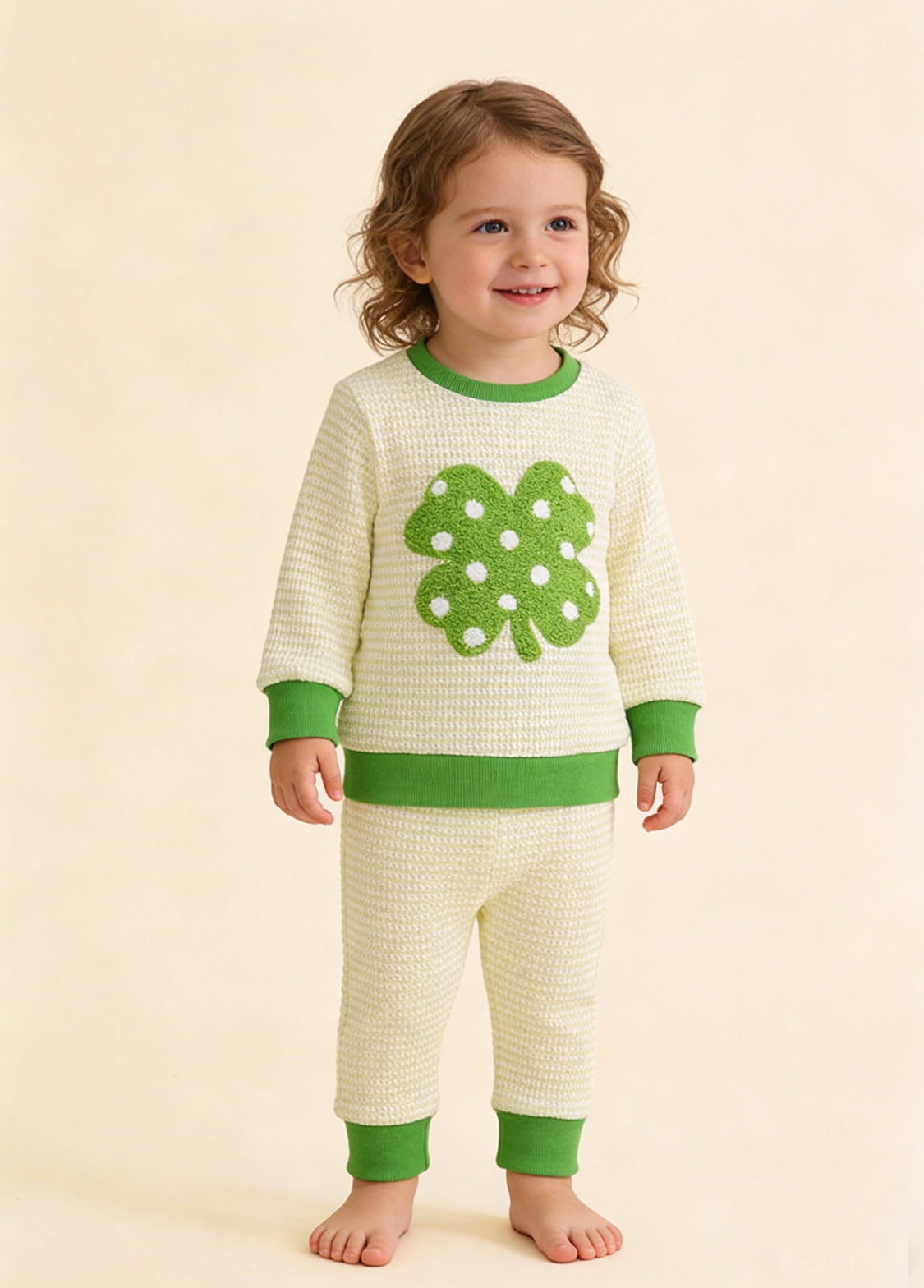 Baby Cute St. Patrick's Day Four-Leaf Clover Embroidered Sweatshirt Set