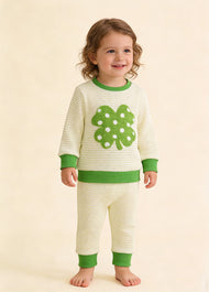 Baby Cute St. Patrick's Day Four-Leaf Clover Embroidered Sweatshirt Set