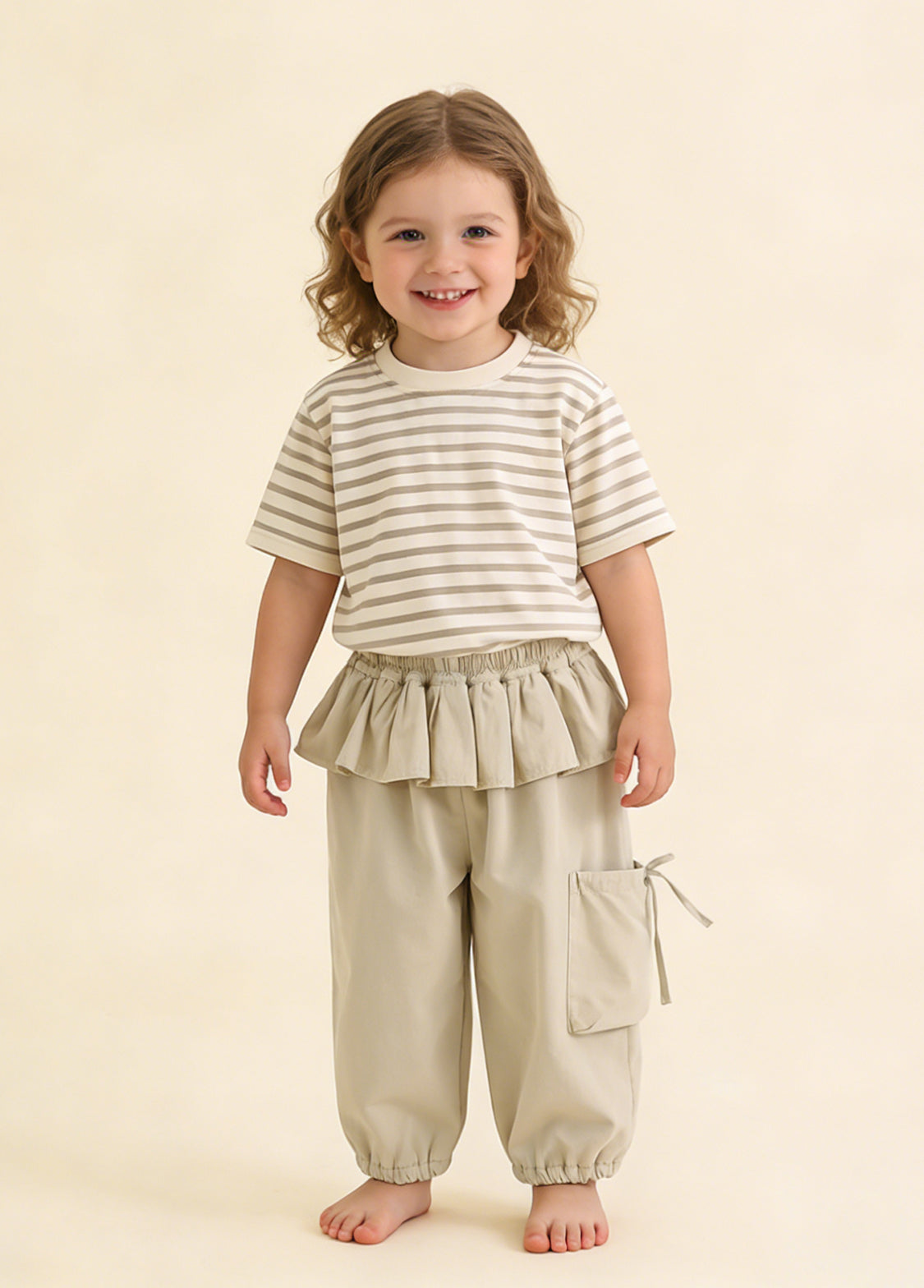 Girls Ruffle Waist Wide-Leg Pants