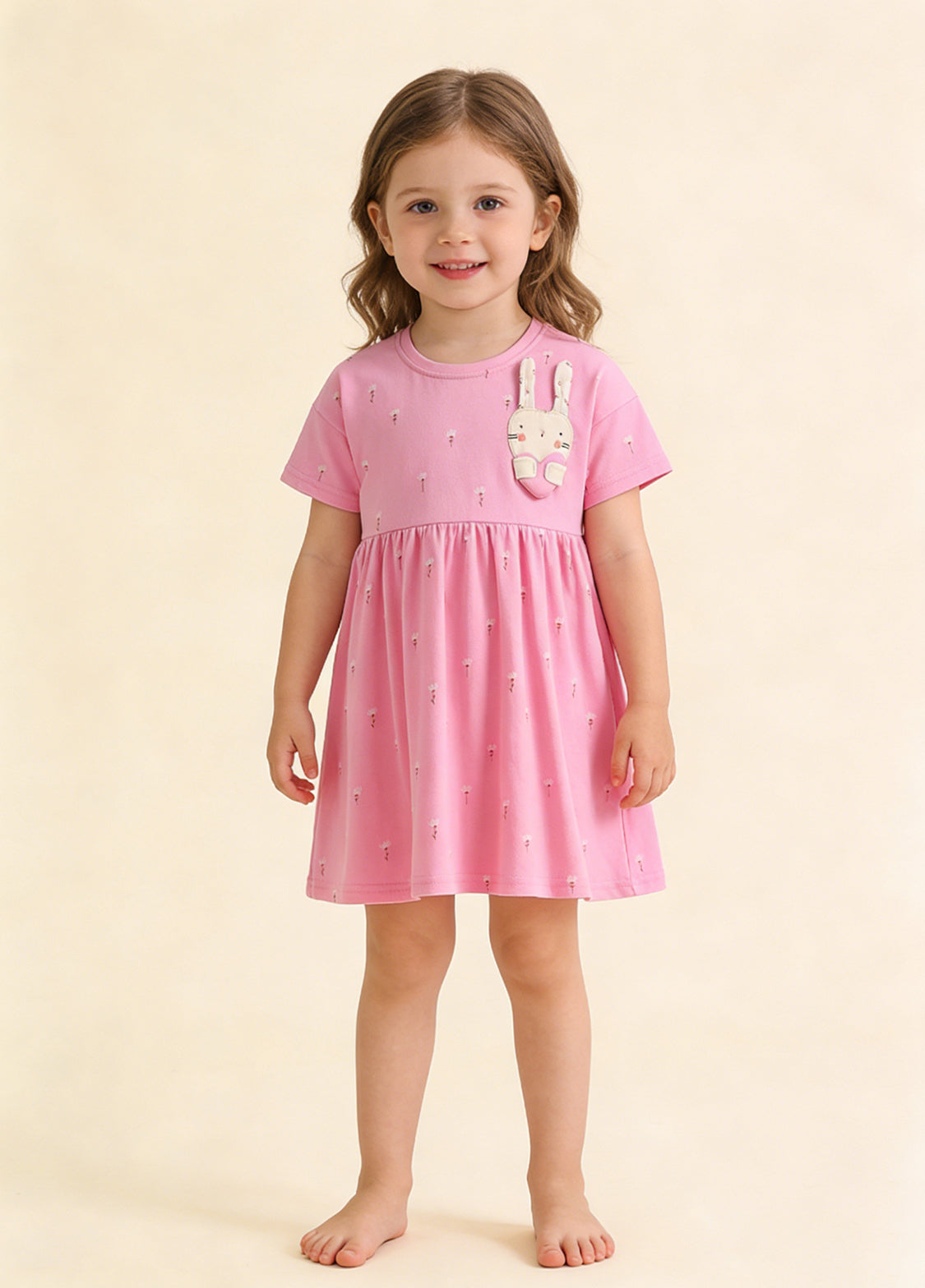 Girls Cute Floral Bunny Short-sleeved Dress