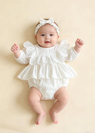 Baby Girl Cute Retro Ruffled Romper With Headband