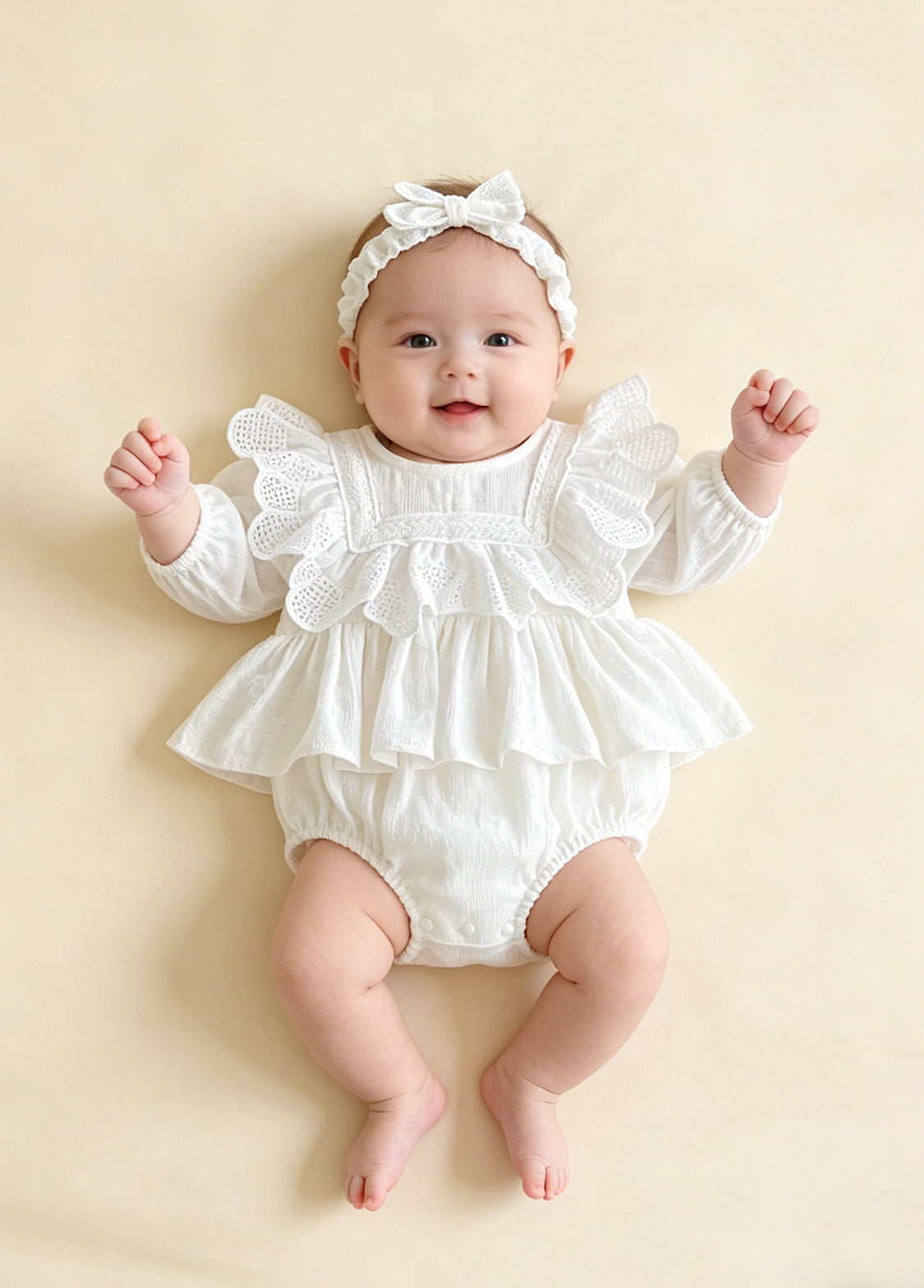 Baby Girl Cute Retro Ruffled Romper With Headband
