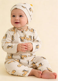 Baby Cute Cartoon Print Long-sleeved Romper With Hood