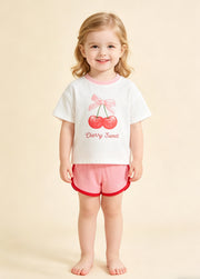 Girls Cherry Print Cotton Stretch Two-Piece Outfit
