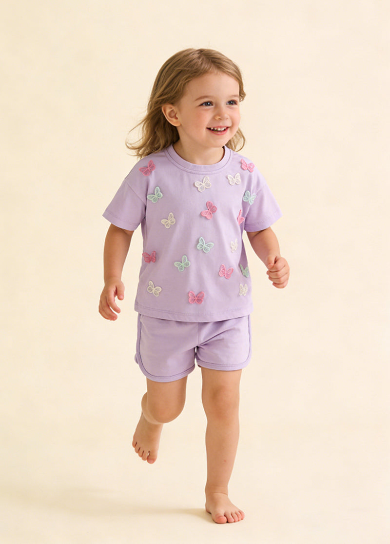 Girls Cute 3D Butterfly Embroidered Short-sleeved T-shirt