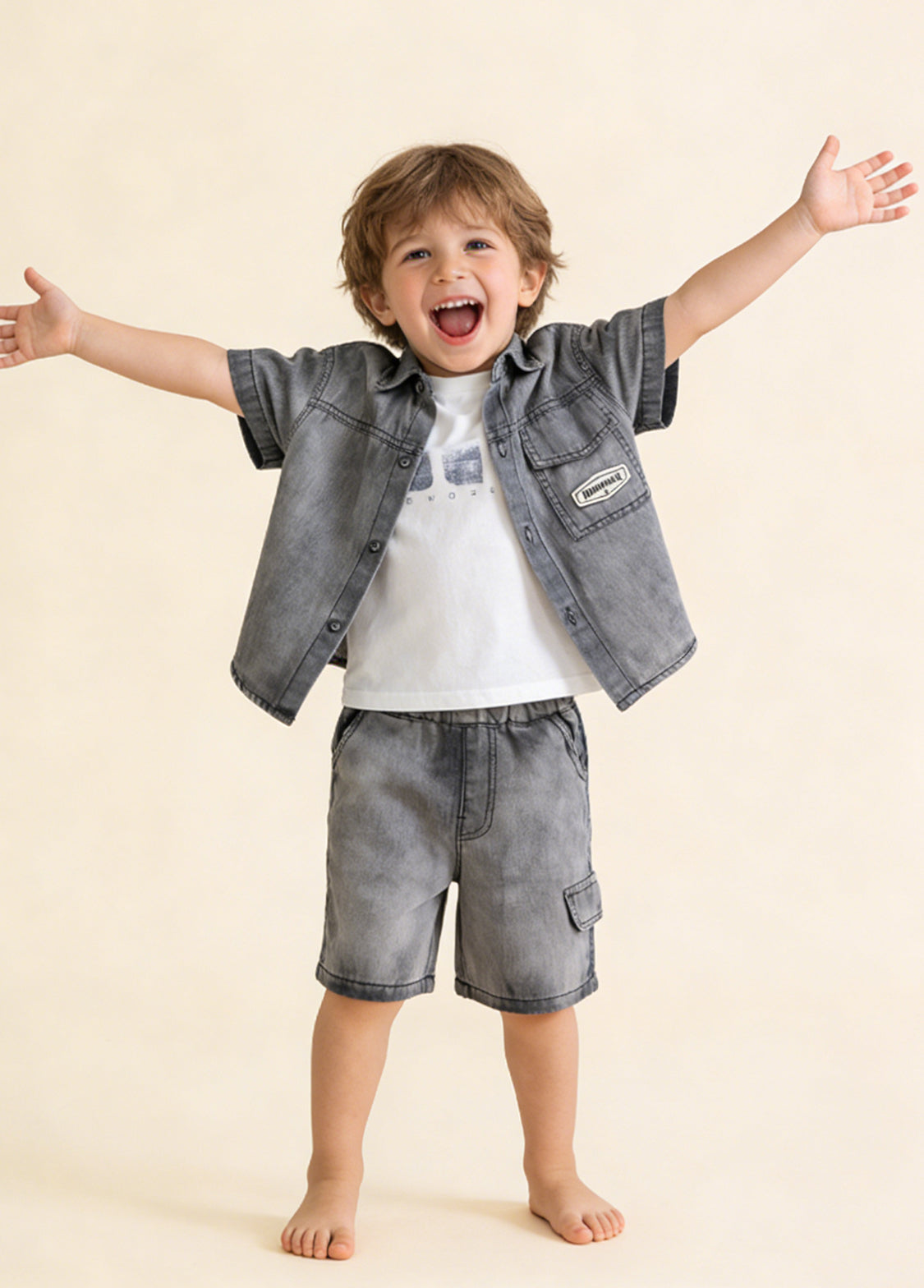 Boys Denim & Cotton Three-Piece Outfit