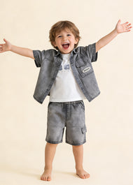 Boys Denim & Cotton Three-Piece Outfit