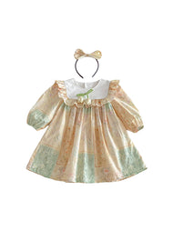 Girls Sweet Floral Ruffle Dress With Headband