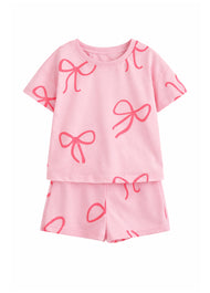 Girls Bow Print Cotton Two-Piece Set