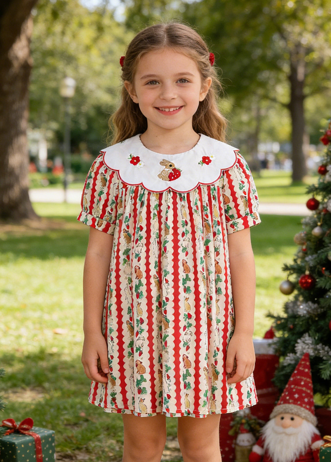 Girls  Cute Bunny Carrot Print Dollar Collar Dress