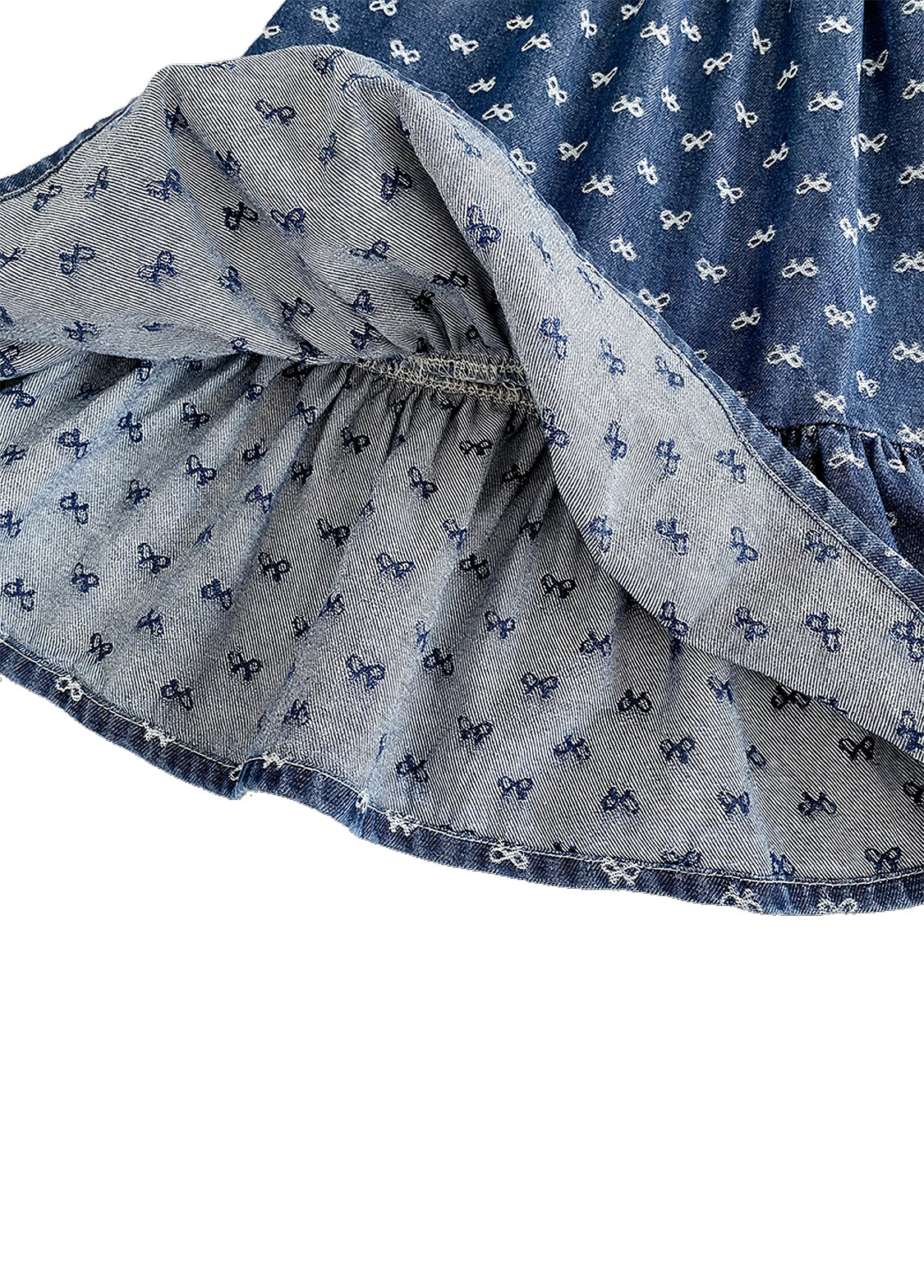 Girls Bow Print Cotton Denim Dress