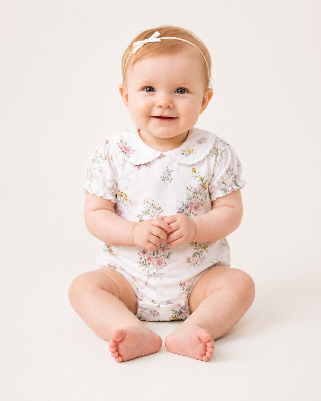 Baby Girl's Summer Antibacterial & Breathable Bamboo Fiber Garden-Themed Short-Sleeve Romper