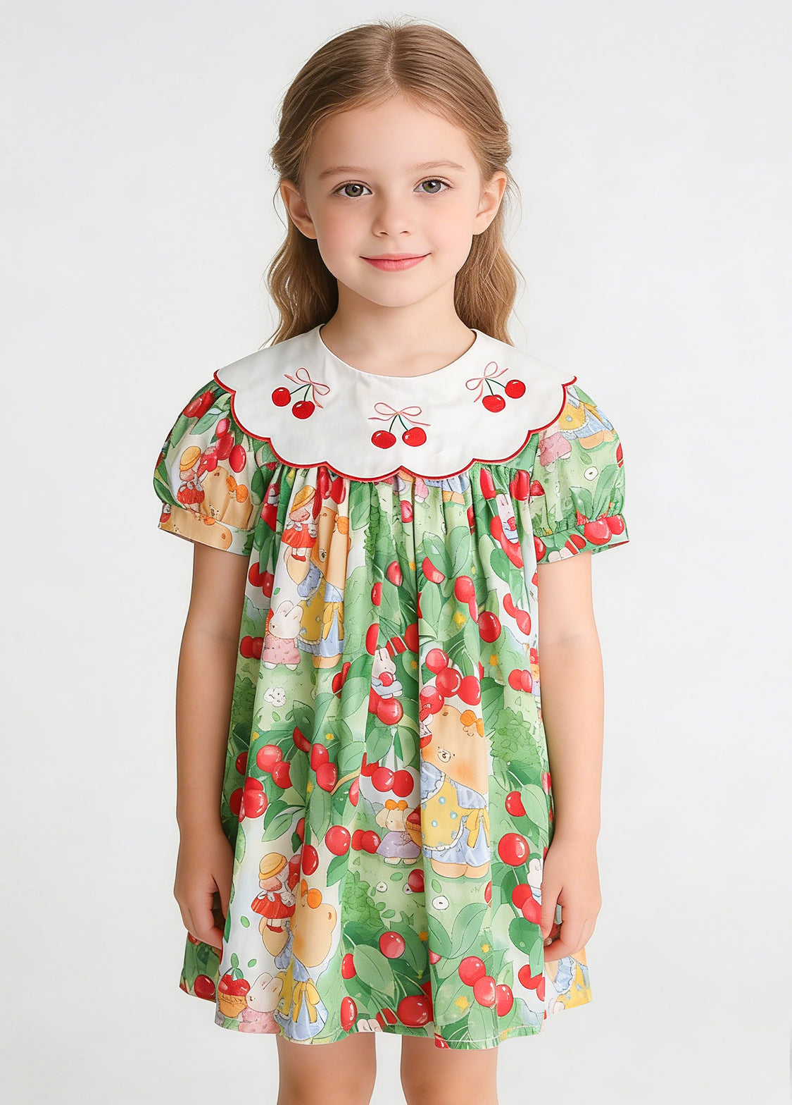 Girls Cherry Printed Cotton Dress