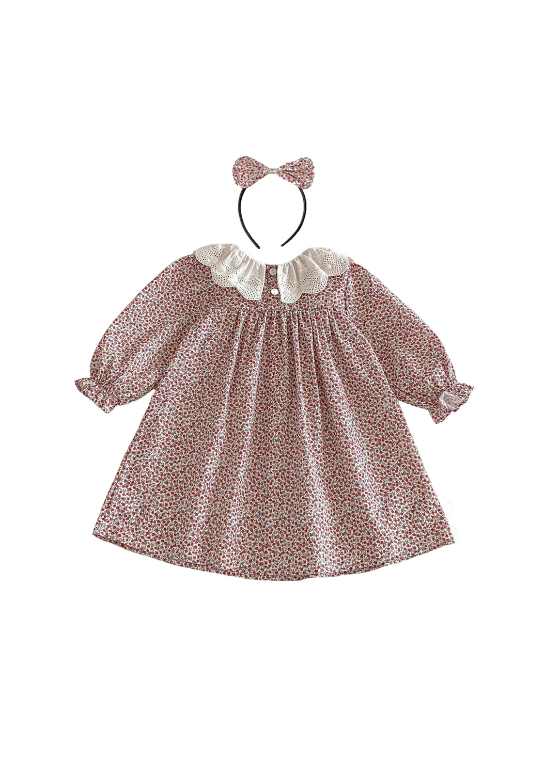 Girls Sweet Floral Dollar Collar Dress With Headband