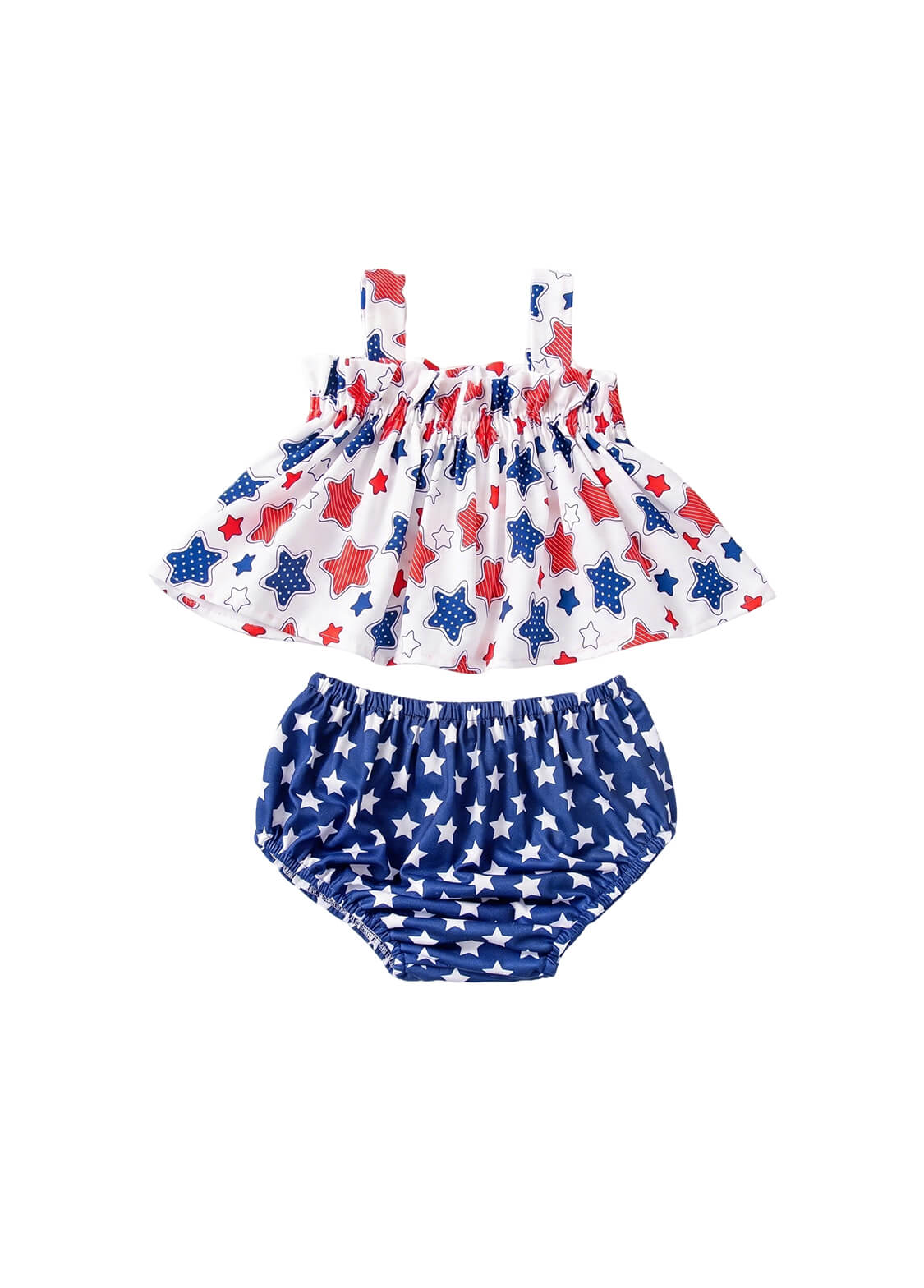 Toddler Girls July 4th Independence Day 2-Piece Outfit Star Print Cami Top and Bloomers Set Kids Patriotic Party Clothing