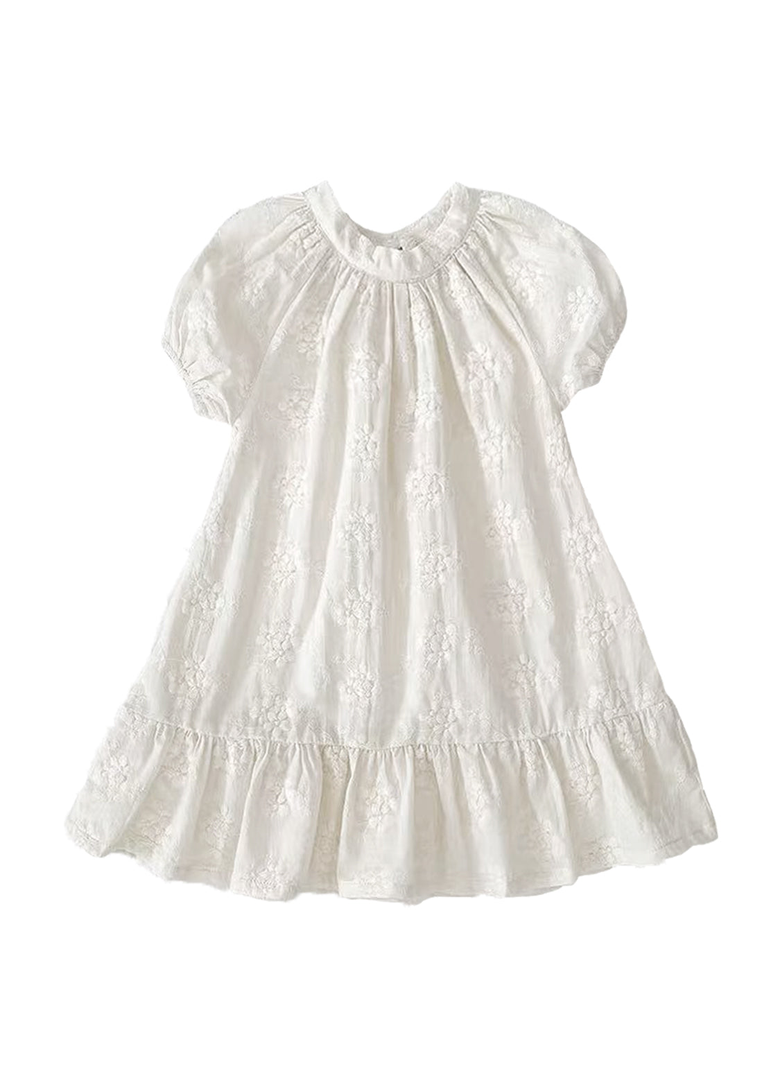 Girls Sweet Retro Three-dimensional Floral Embroidered Puff Sleeve Dress