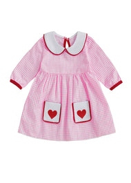 Girls Cute Plaid Dollar Collar Long-sleeved Dress