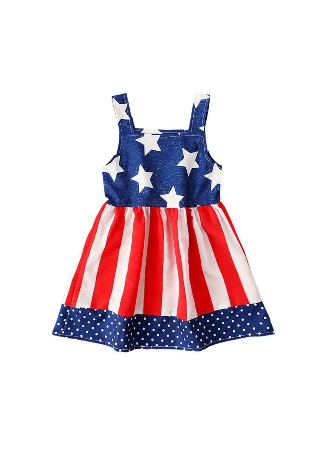 Toddler Girls July 4th Independence Day Patriotic Dress Kids Sleeveless Star and Stripe Ruffle Hem A-Line Sundress