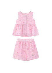 Girls Sleeveless Cotton Blend Top and Shorts Two-Piece Set