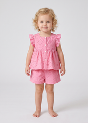 Girls Pink Cotton Eyelet Two-Piece Set