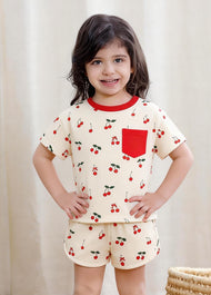 Girls Cherry Print Cotton Lounge Set