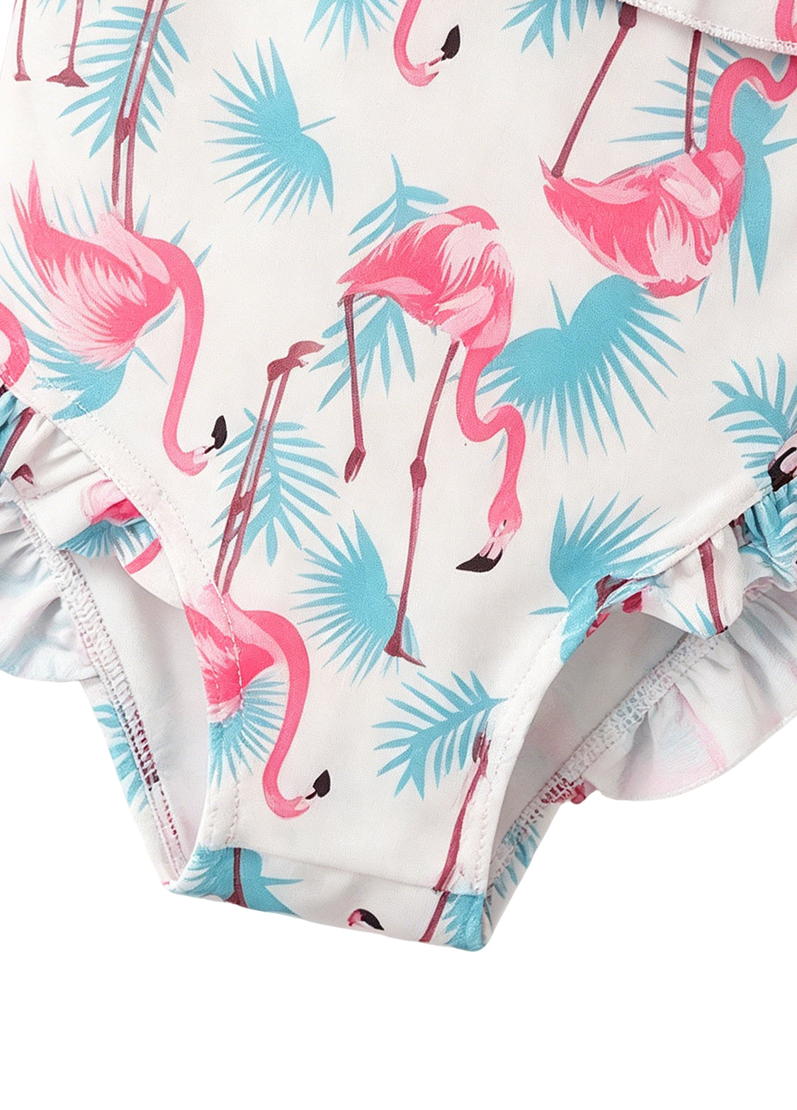 Girls' Summer Swimsuit — Flamingo Print, One-Shoulder, Ruffled Collar, One-Piece Swimwear
