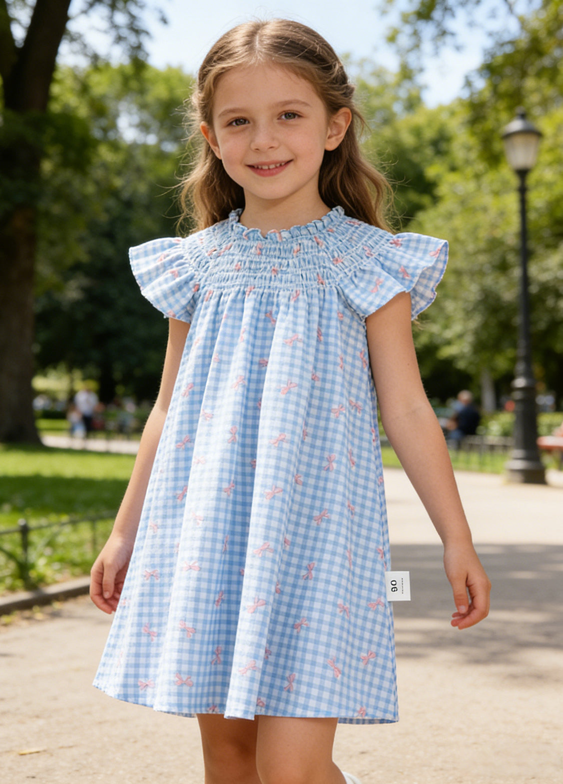 Girls Bow Print Cotton Dress