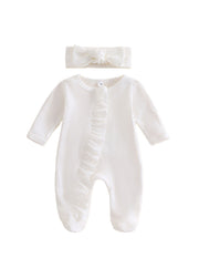 Baby Girl  Cute Ruffled Romper With Headband