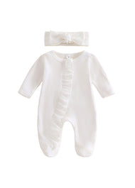 Baby Girl  Cute Ruffled Romper With Headband