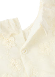 Girls' Lightweight Two-Piece Set: Top with Flutter Sleeves and Openwork Floral Design, and Trousers