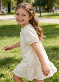 Girls Sweet Retro Three-dimensional Floral Embroidered Puff Sleeve Dress