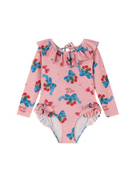 Girls' Backless One-Piece Swimsuit — Long-Sleeve Sun Protection Swimwear for Beach Vacations