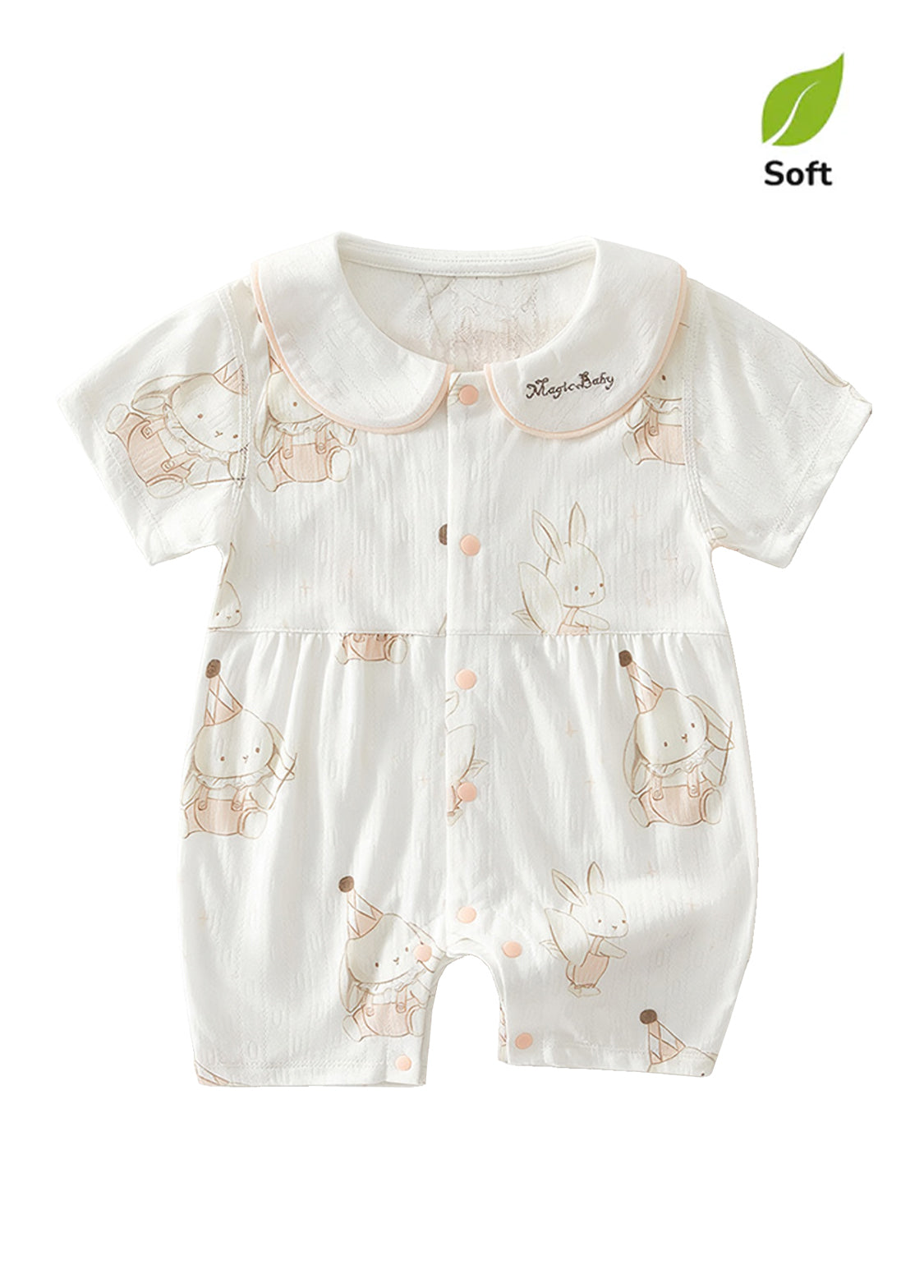 Baby Girl's Summer Bamboo Fiber Romper — Lightweight Design with Bellflower & Elf Bunny Print