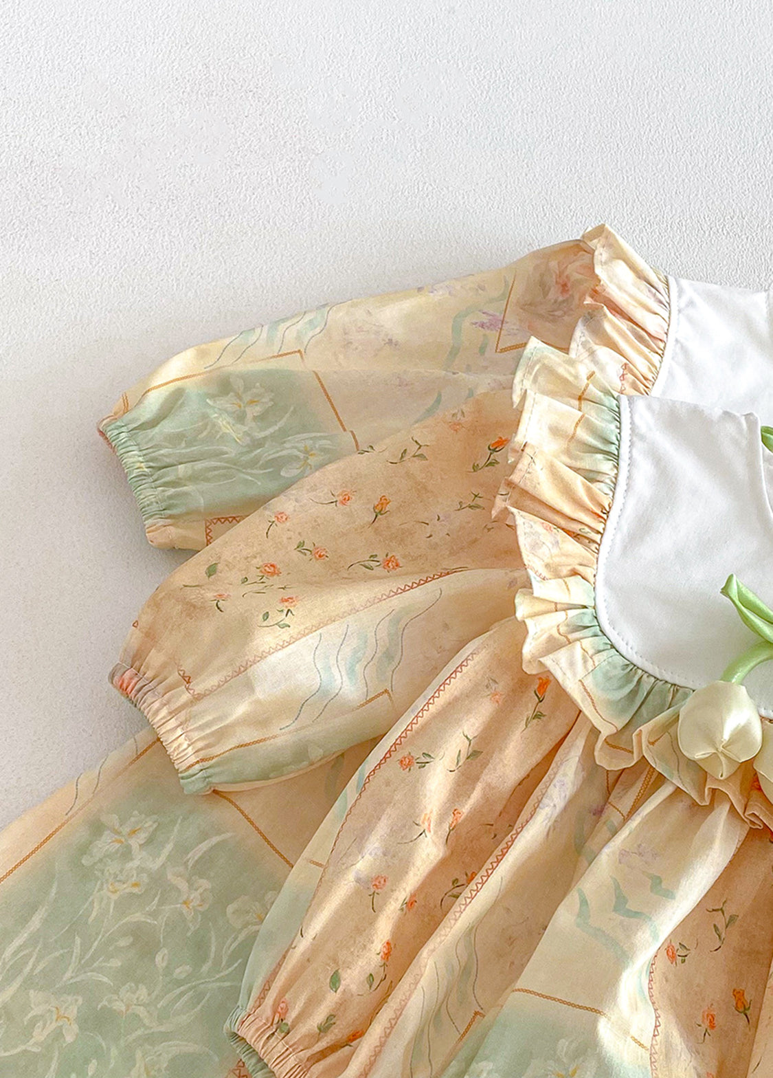 Girls Sweet Floral Ruffle Dress With Headband