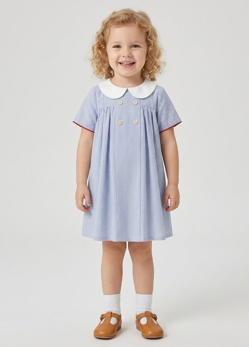 Girls' Casual Navy Striped Dress