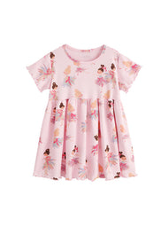 Girl Cute Ballet Girl Print Short-Sleeved Dress