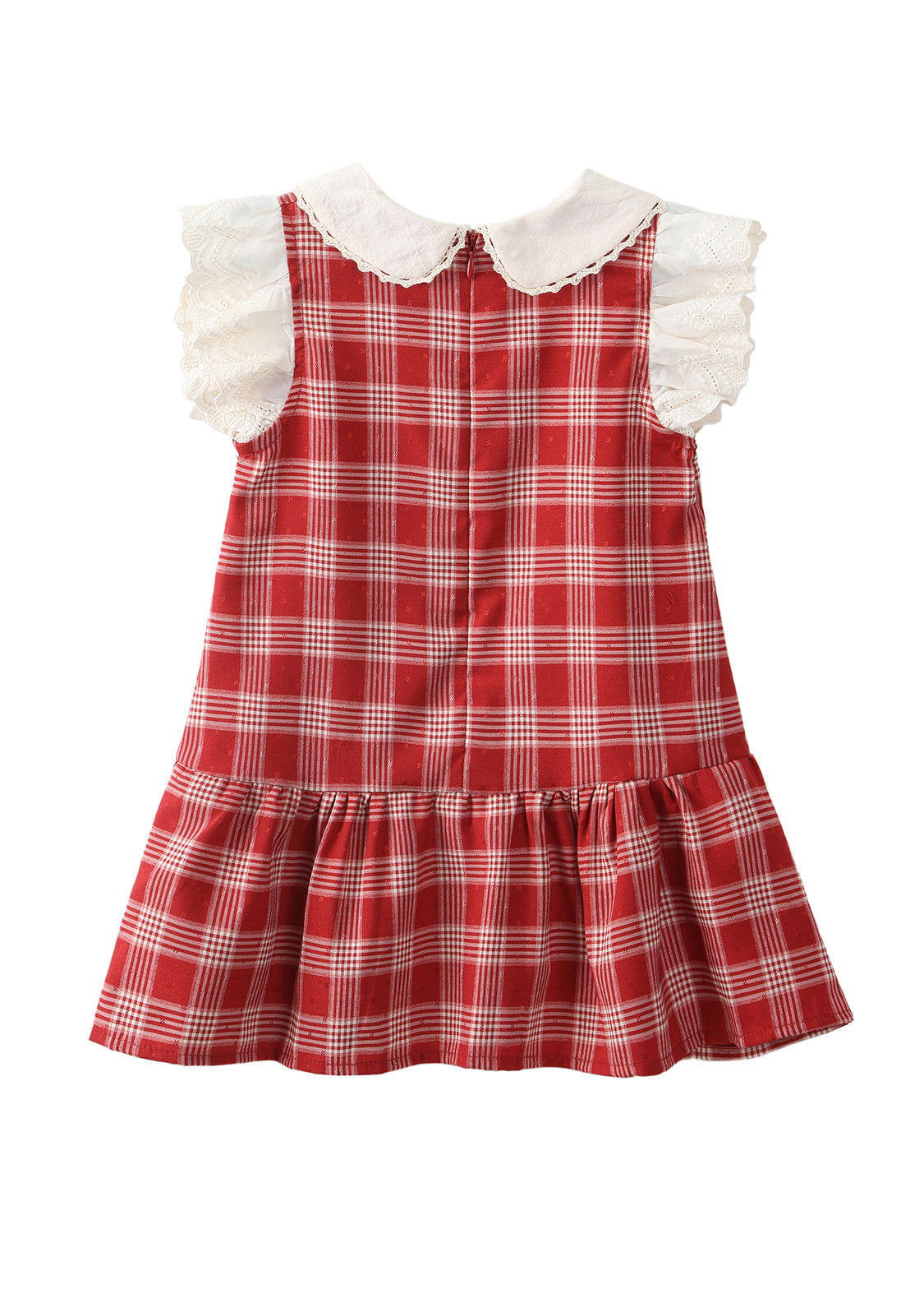 Girls Plaid Lace Trim Cotton Dress
