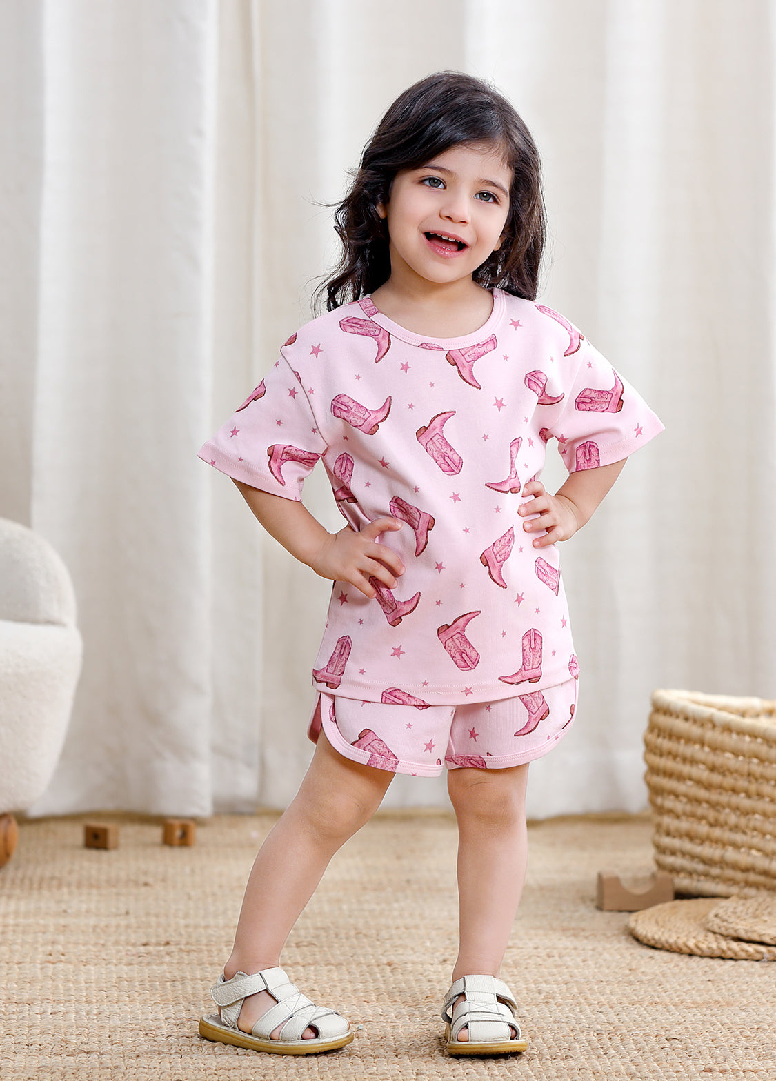 Girls Cotton Print Lounge Shorts Set