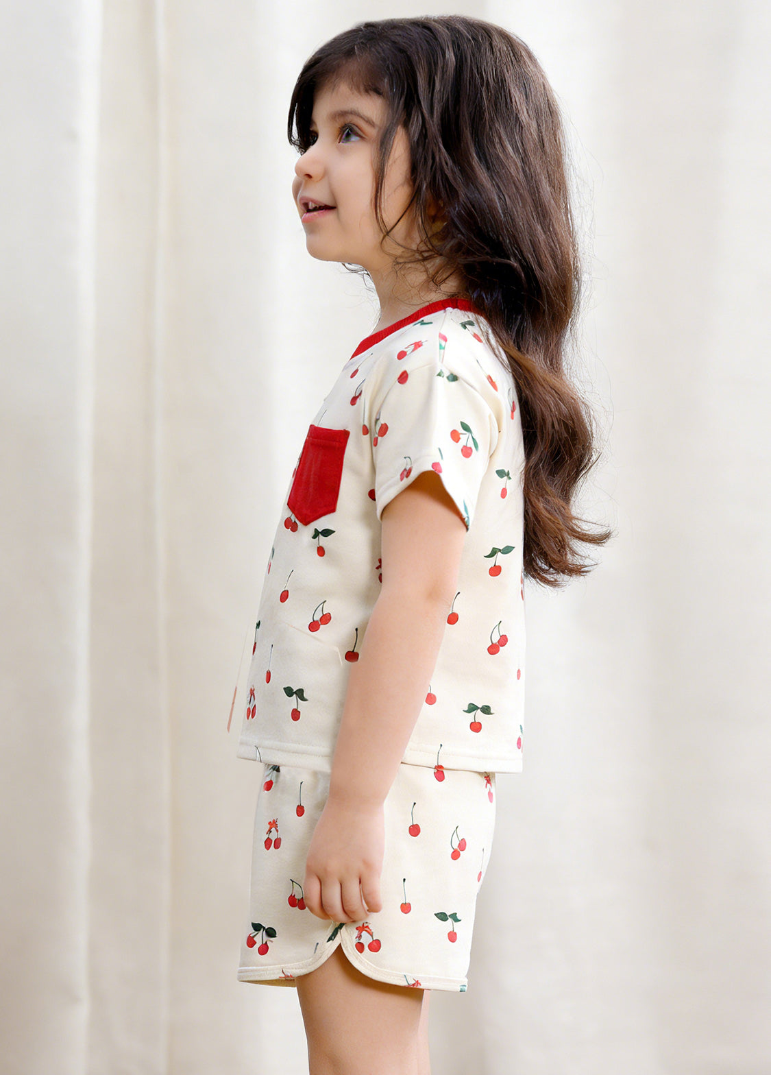 Girls Cherry Print Cotton Lounge Set