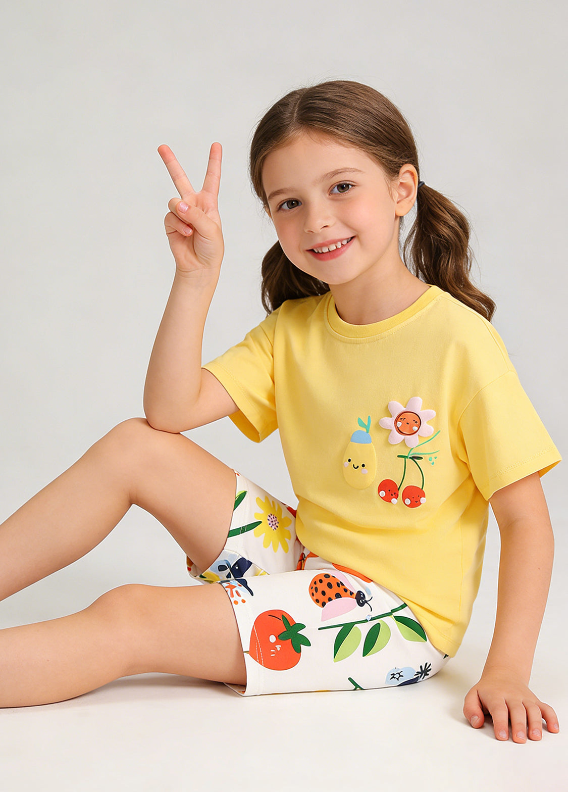 Girls Fruit Print Cotton Two-Piece Set
