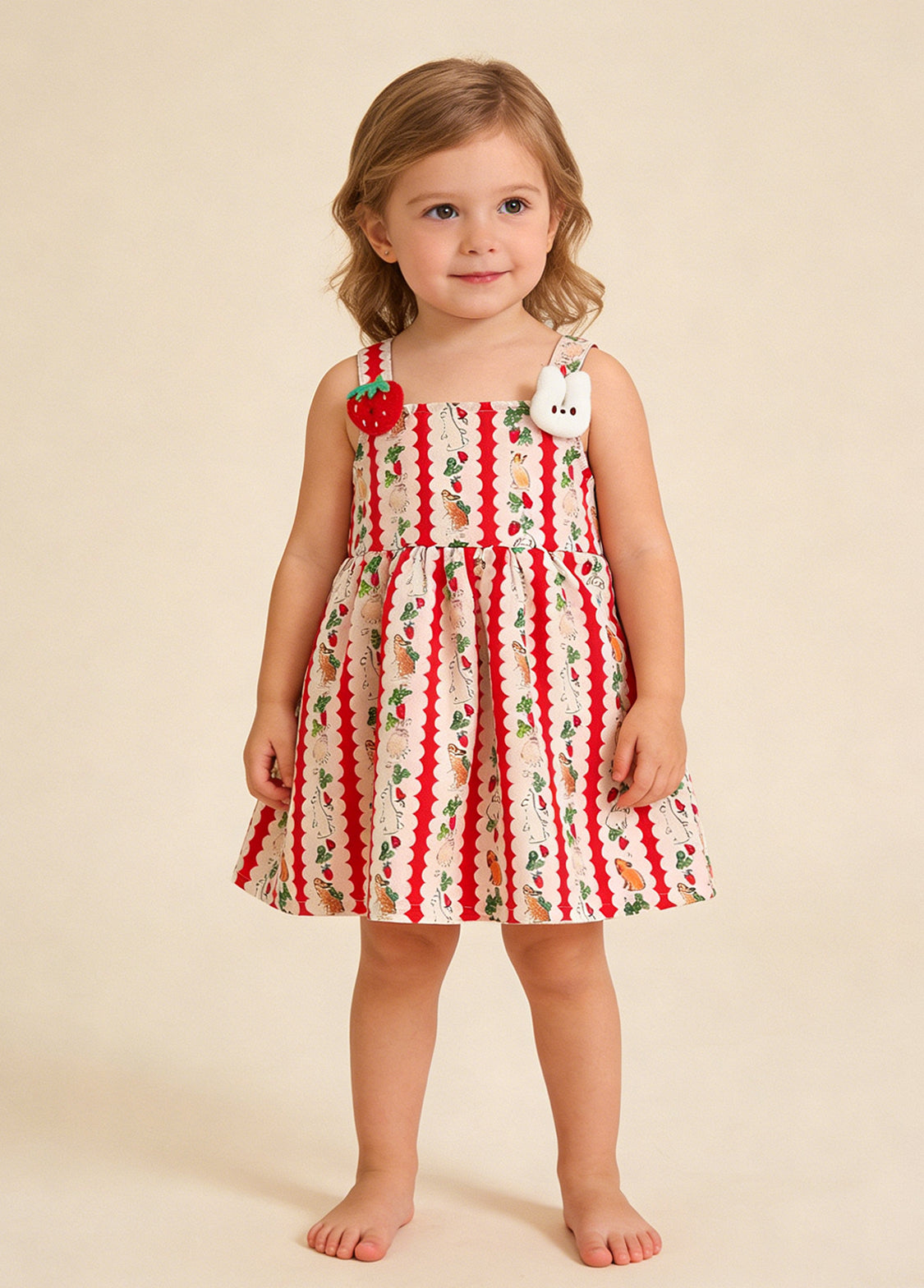 Girls Bunny Print Ruffle Cotton Suspender Dress