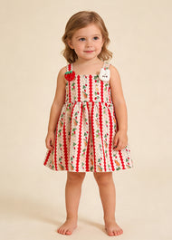 Girls Bunny Print Ruffle Cotton Suspender Dress
